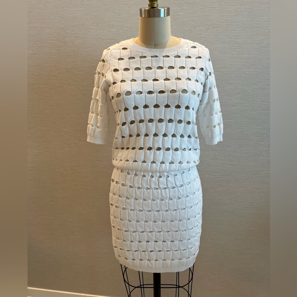 IRO 2 piece set skirt top Size Medium White cut out cotton knit NWT $640